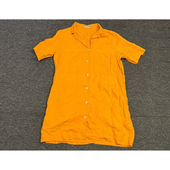 Everlane Dresses & Skirts - EVERLANE Linen Button Down Shirt Orange Short Sleeve Women Small Beach Tunic